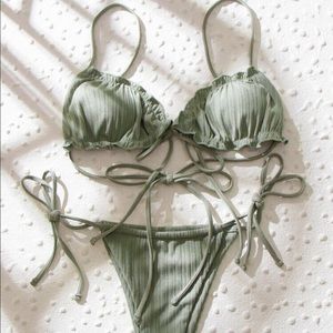 Shein Olive Ruffle Tie Bikini
